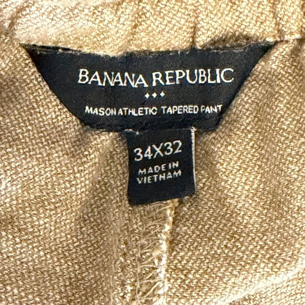 Banana Republic LINEN Blend Mason Athletic Tapered Pant Mens 34x28 Tan Casual